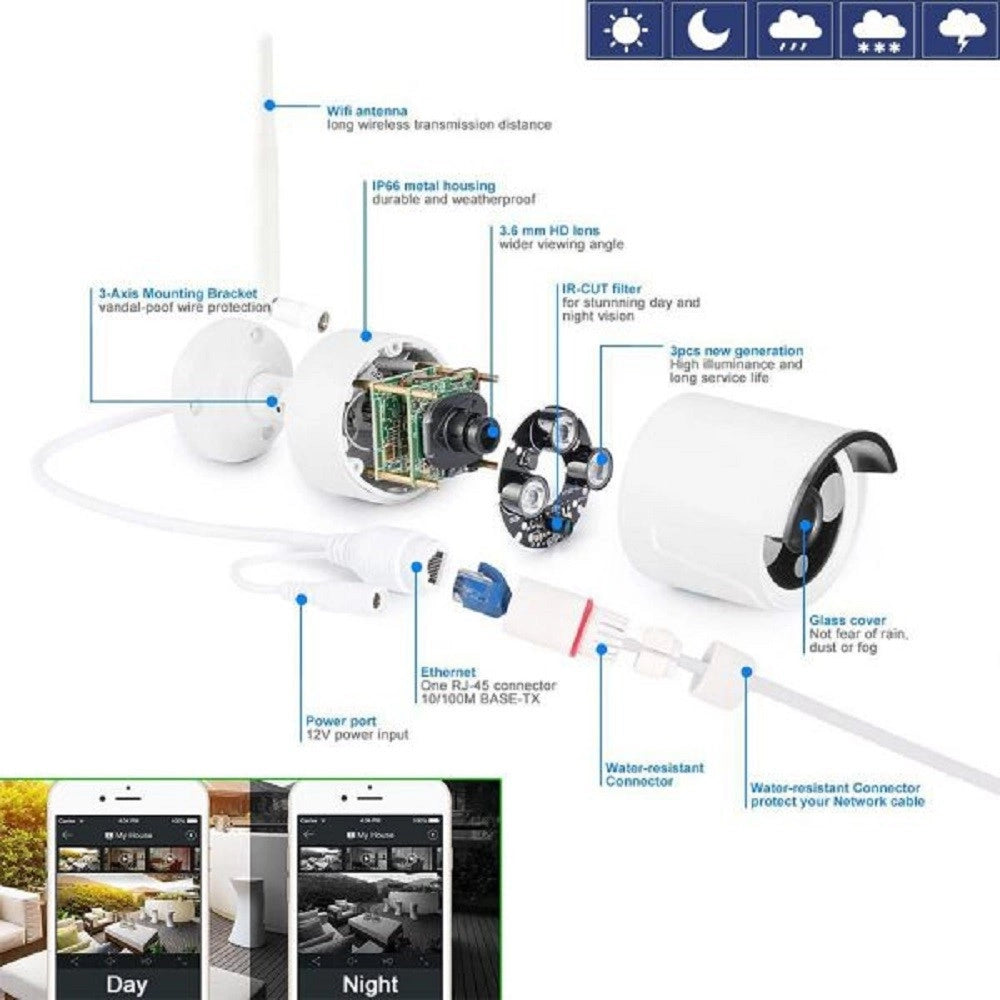 Trade Shop - Kit Videosorveglianza Ip Wireless Nvr 8 Canali 8 Telecamere Ip Full Hd Wifi -