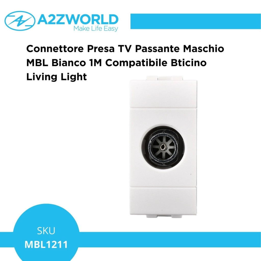 Connettore Presa TV Passante Maschio MBL Bianco 1M Compatibile Bticino Living Light BLB2253
