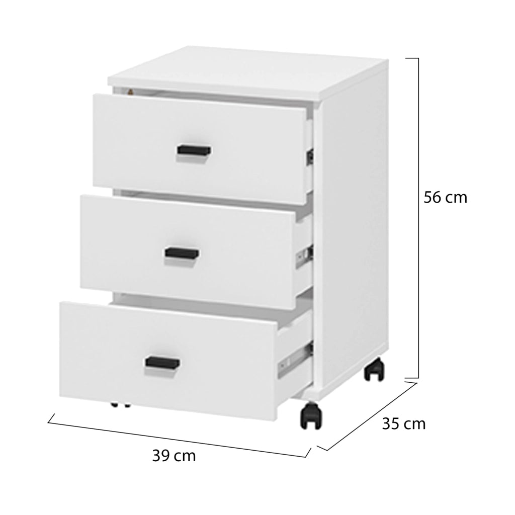 Kaza, Cassettiera 3 Cassetti, 39x35x56h cm Bianco Opaco