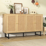 MADIA 140x39,5x80 cm in effetto legno con 4 ante e rattan vero