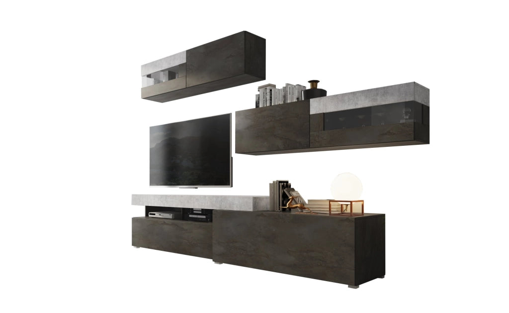 Mobile Soggiorno Giacosa, Parete Attrezzata Modulabile, Nero Antracite