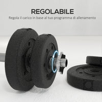 Set 2 Manubri da 25Kg Totali con 12 Dischi in Acciaio e PU Nero