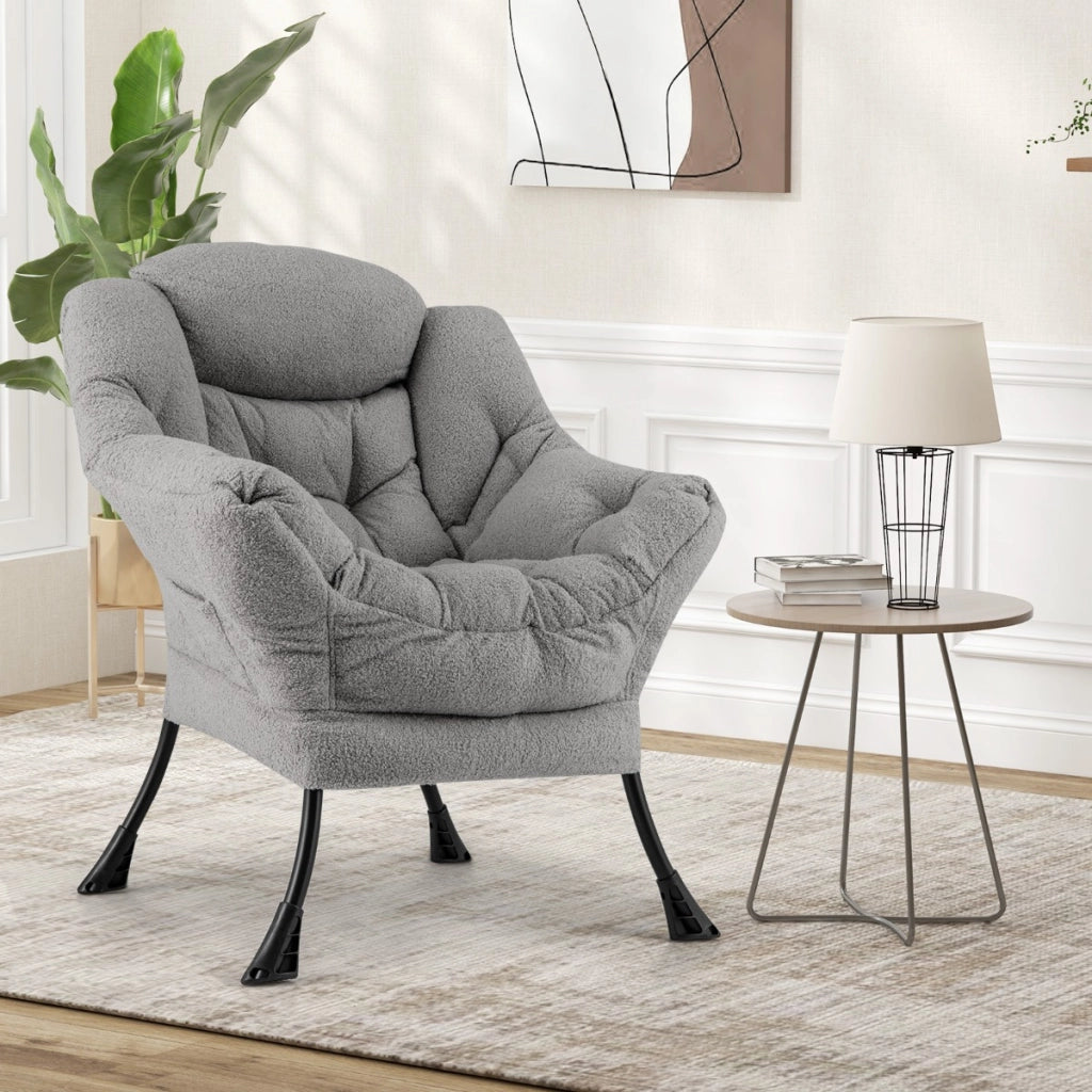 Poltrona comoda con cuscino per la testa schienale e seduta imbottiti, Poltrona per soggiorno elegante Grigio-Sedie e poltrone