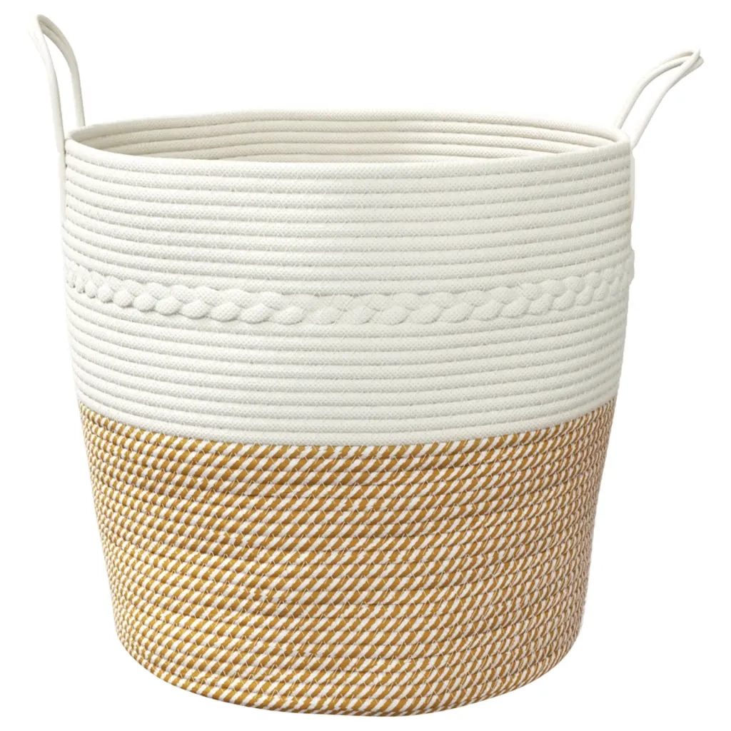 Cestino Portaoggetti Marrone e Bianco Ø43x38 cm in Cotone 358488