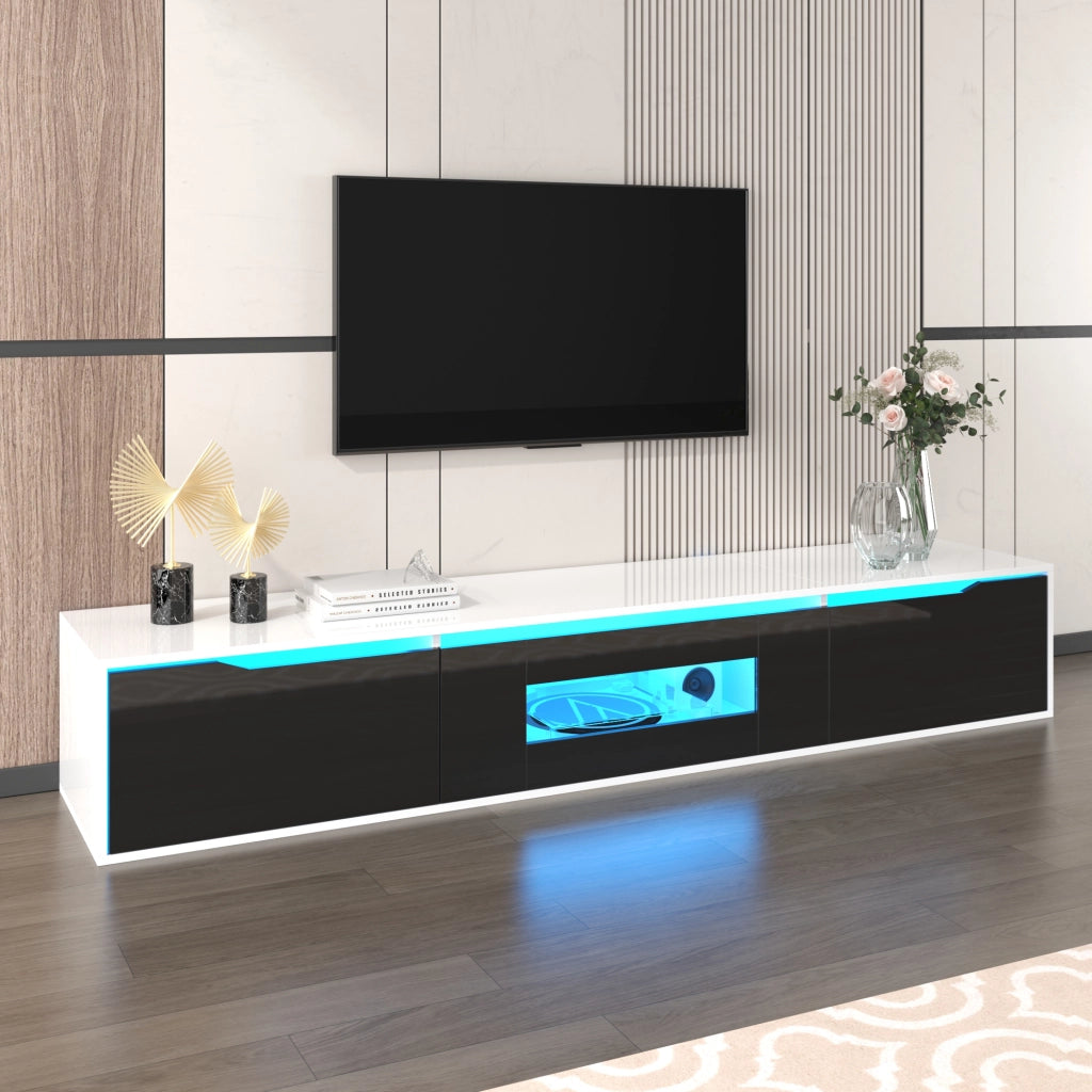 OKWISH Mobile TV con 2 Ante e LED, Frontale Scanalato, Finitura Lucida Laccata, per Soggiorno, 180×35×30 cm