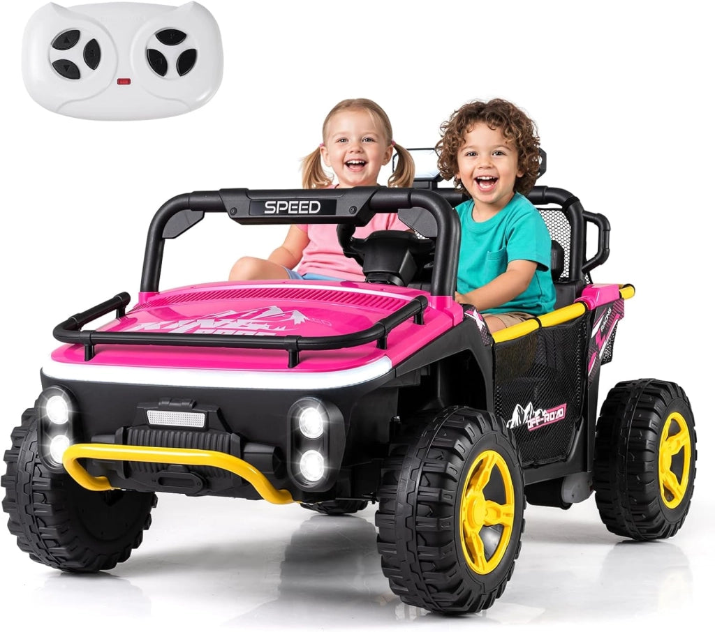 24V Macchina Elettrica per Bambini, Veicolo Elettrico a 2 Posti con Telecomando Clacson Musica Storie Connessione Wireless Luci, 37-86 Mesi (Rosa)