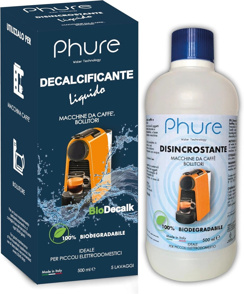 PHURE BIO DECALK Decalcificante Universale Naturale Disincrostante Concentrato Universale per tutti gli elettrodomestici Compatibile con tutte le macchine da caffè, bollitori 500ml