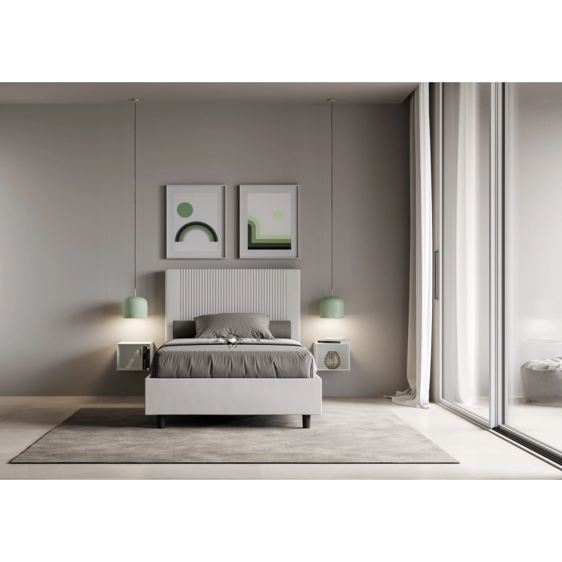 Letto imbottito 1 piazza e mezza 120x200 cm Goya - Bianco,Similpelle,Contenitore