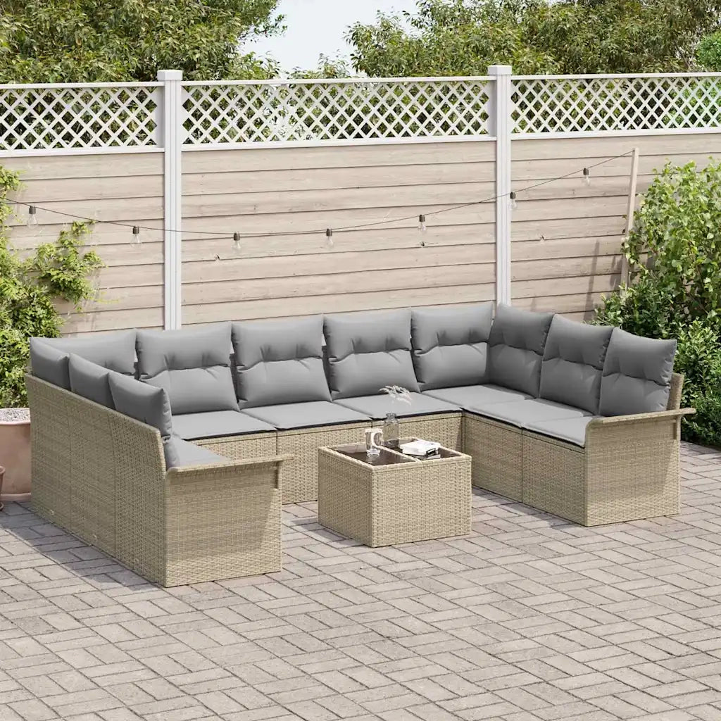 Set Divano da Giardino con cuscino 10 pcs Beige polyrattan