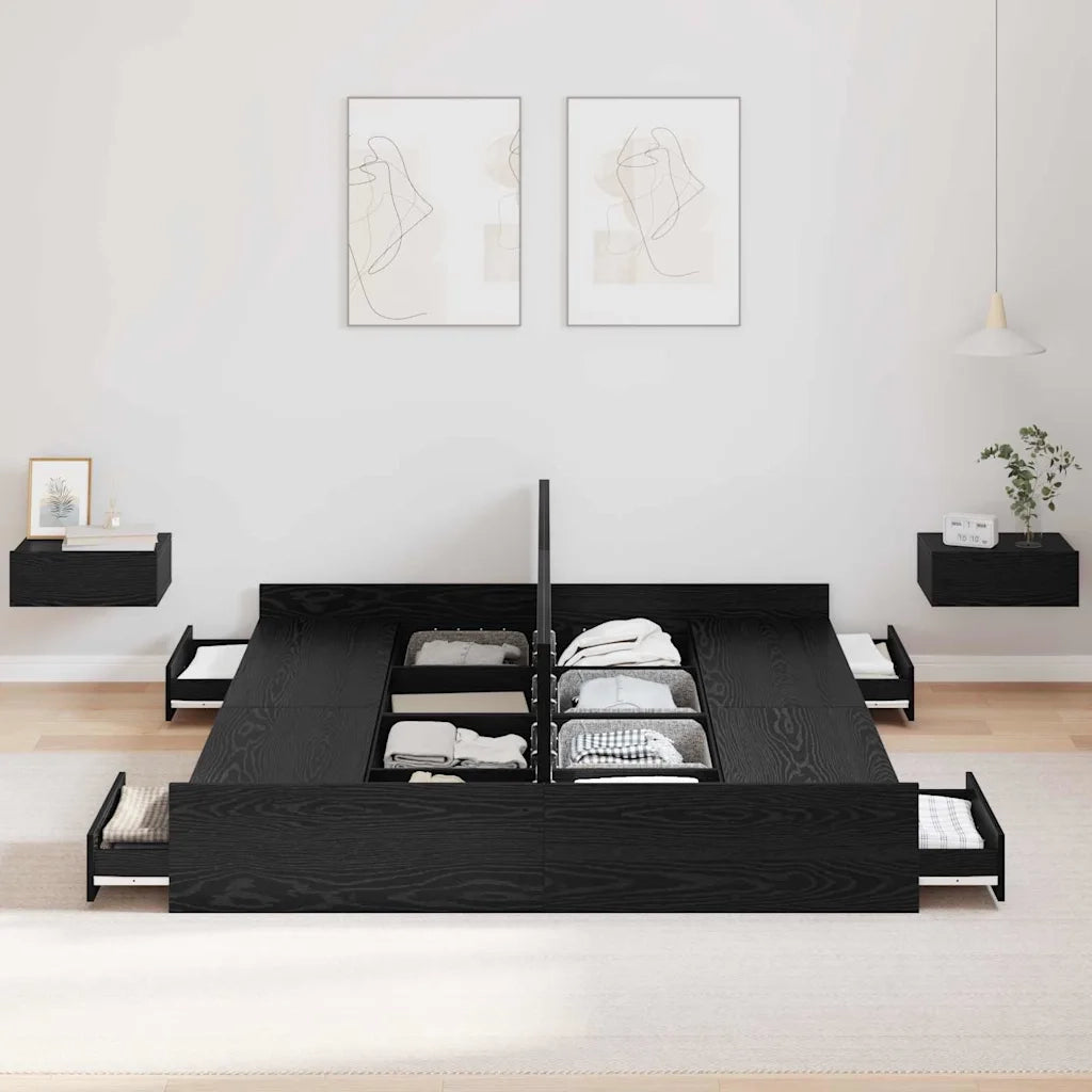 Struttura letto con contenitore Rovere Nero 160 x 200 cm 3335278