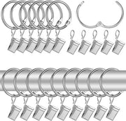 50 Gordijnringen con Clip per Tende in Acciaio Inox Argento per Cucina, Bagno, Salotto, Camera e Balcone.