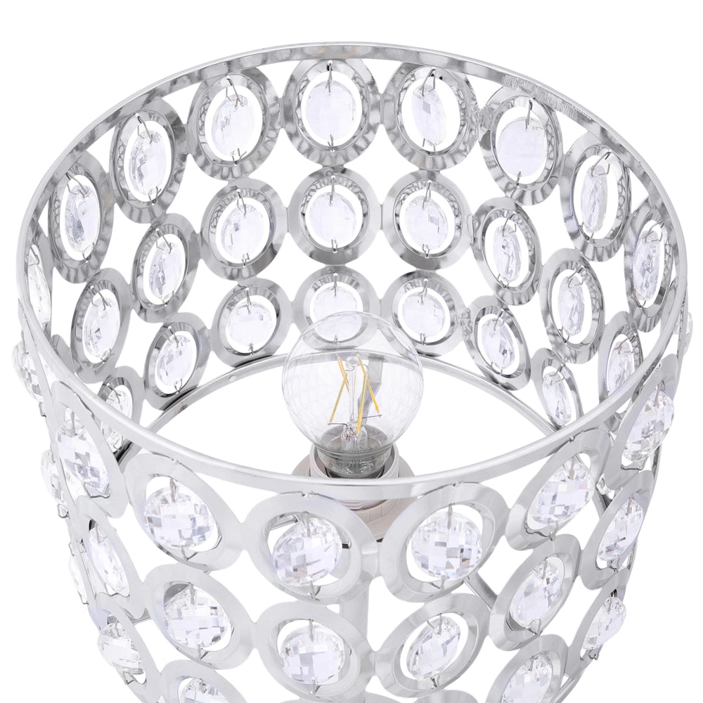 Lampada da tavolo traforata metallo color argento e cristallo 53 cm