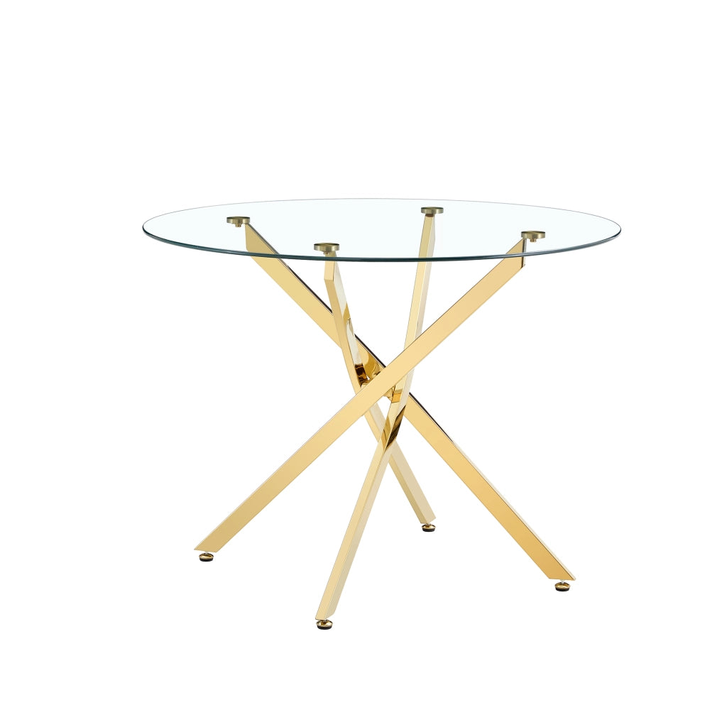 Tavolo da Pranzo Rotondo ¨C MINIMAL ¨C Vetro Temperato, Telaio Metallo Dorato, 88 cm, 2-4 Persone