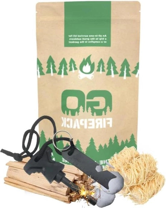 Kit di accensione del fuoco per campeggio e sopravvivenza - Ferro da foca e kit di accensione del fuoco - Rulli di legno di ecosia, rulli di cotone, stecchi di legno, manuale utente, pietra focaia e acciaio.