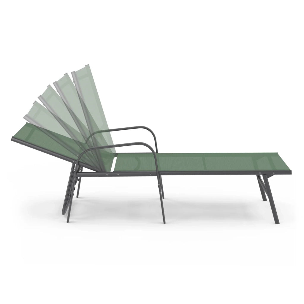 IDMarket - Set di 2 lettini da giardino reclinabili FIDJI in acciaio e tessuto verde oliva