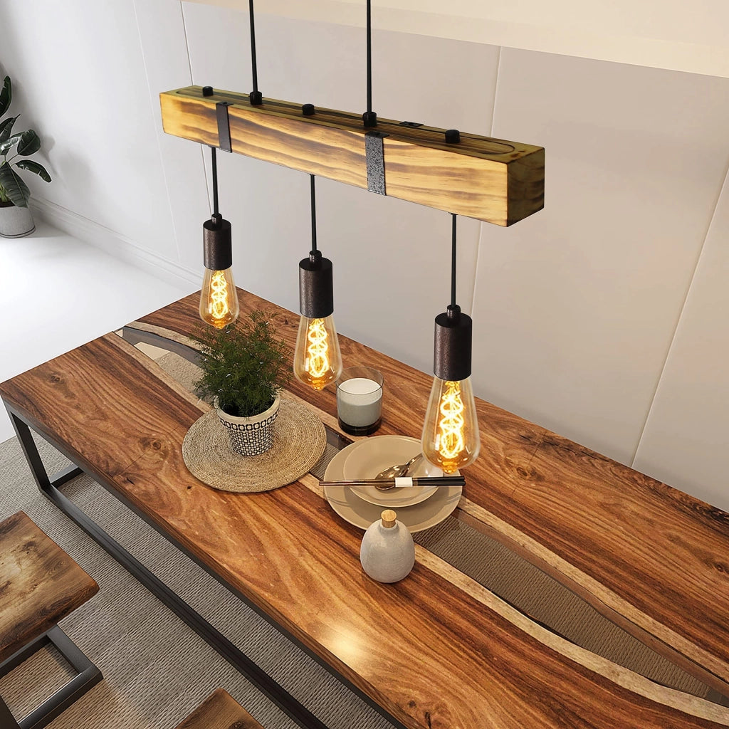Lampada a sospensione ZMH retr¨° legno trave diametro 61 cm 3 attacchi E27 altezza regolabile potenza 25W