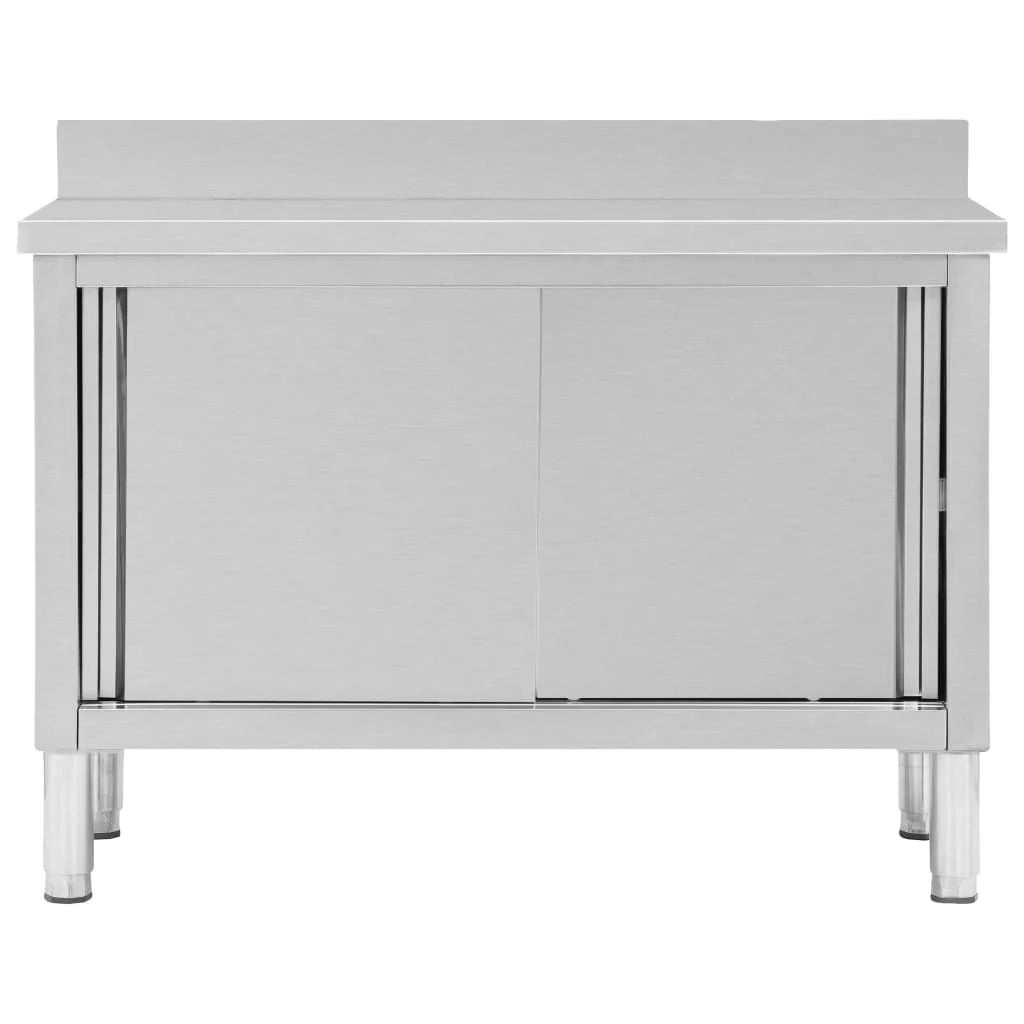 Tavolo da lavoro con ante scorrevoli mobiletto da cucina mobiletto per ristoranti/hotel/mense 120 x 50 x (95-97) cm acciaio inox 02_0001899