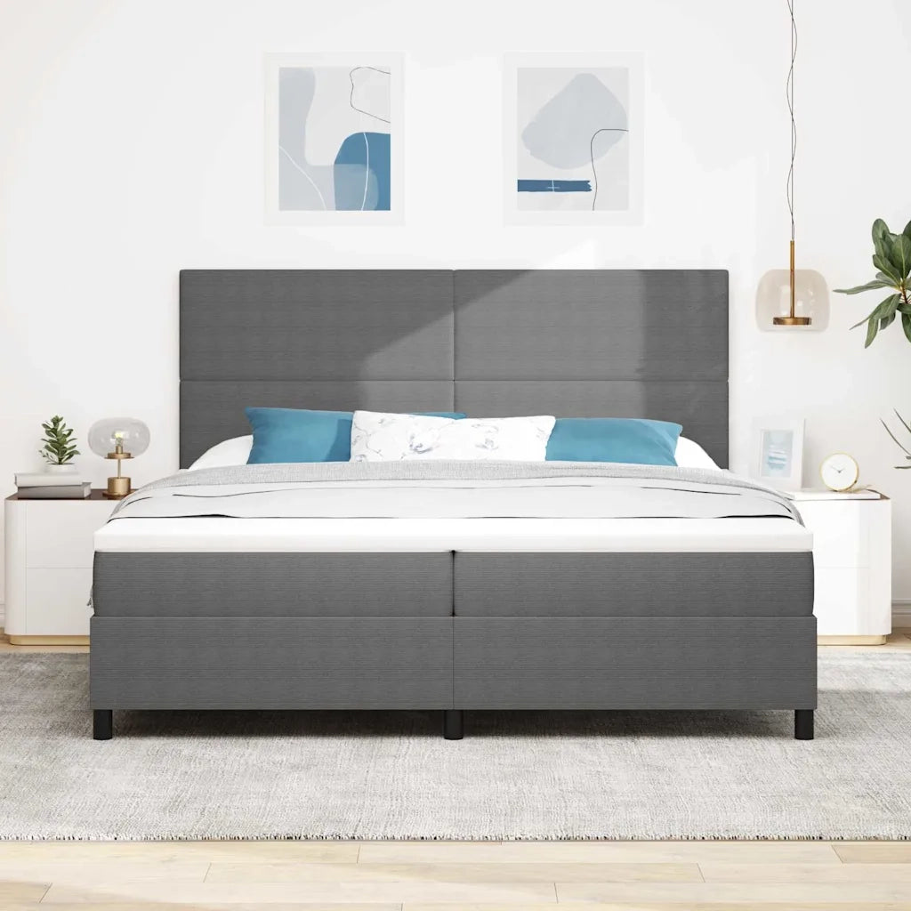 Letto a molle con testiera Grigio chiaro e bianco 200 x 200 cm 3337571