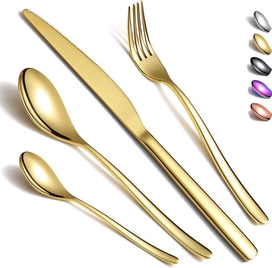 Set di accessori da cucina da 24 pezzi - Acciaio inossidabile e Titanio dorato - Sicuro per lavastoviglie - Per sei persone