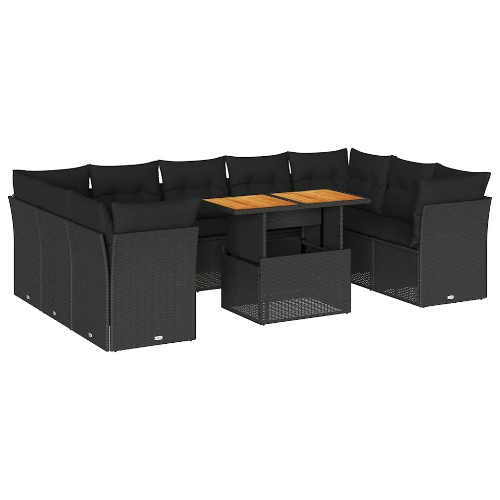 Set Divani da Giardino 10pz con Cuscini in Polyrattan Nero 3326967