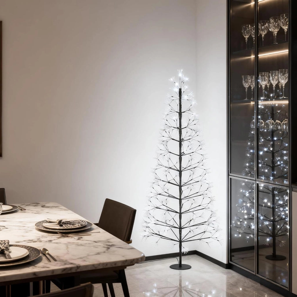 Albero di Natale a LED, 150 cm, albero luminoso, in ferro, con 1500 LED, albero di Natale con tronco rimovibile, con supporto in metallo, bianco freddo