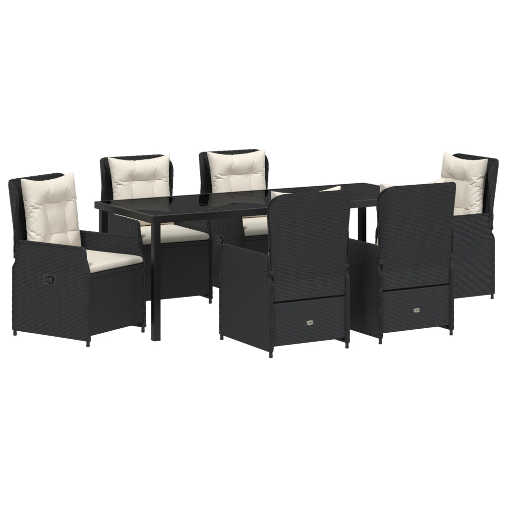 Set da pranzo da giardino 7 pezzi in rattan polyrattan nero