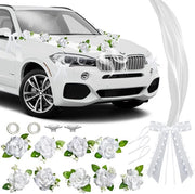 Decorazione per auto, matrimonio, coppia sposata, rose, bianco, decorazione, decorazione matrimonio, auto, capote, fiori, decorazione matrimonio, slitta per auto, matrimonio, decorazione per auto con auto matrimonio, striscia, nastri