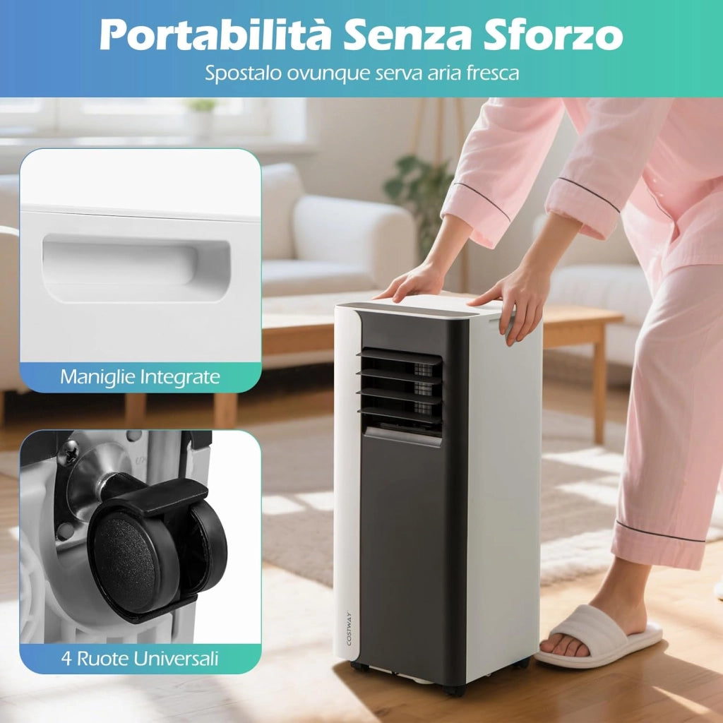 Condizionatore Portatile, 7000BTU/2,0 kW, 4 in 1 Con Raffreddamento, Ventola, Deumidificazione e Modalità Notturna, 24H Timer, R290, per Stanze Fino a 28㎡