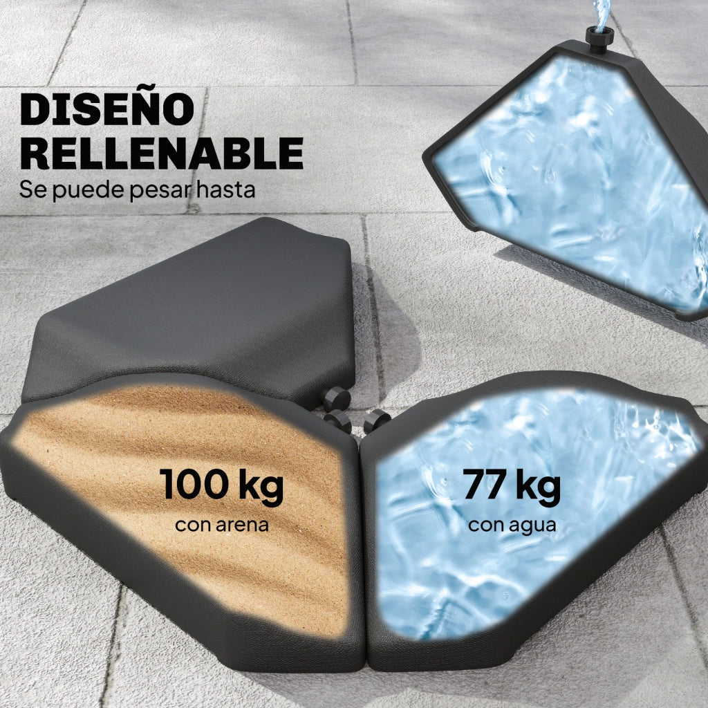 Base per Ombrellone 4 Pezzi per Parasole Cantilever ¨C Zephmum ¨C HDPE Riempibile con Acqua o Sabbia 77kg