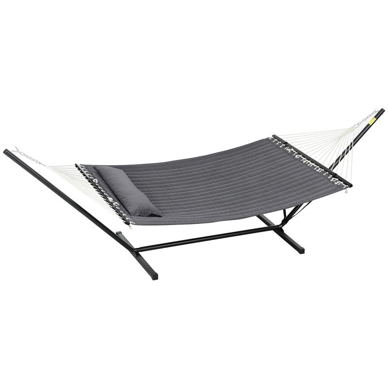 AMACA DA GIARDINO PORTATILE CON CUSCINO INTEGRATO IN COTONE POLIESTERE E ACCIAIO 368X93X110 CM GRIGIO SCURO