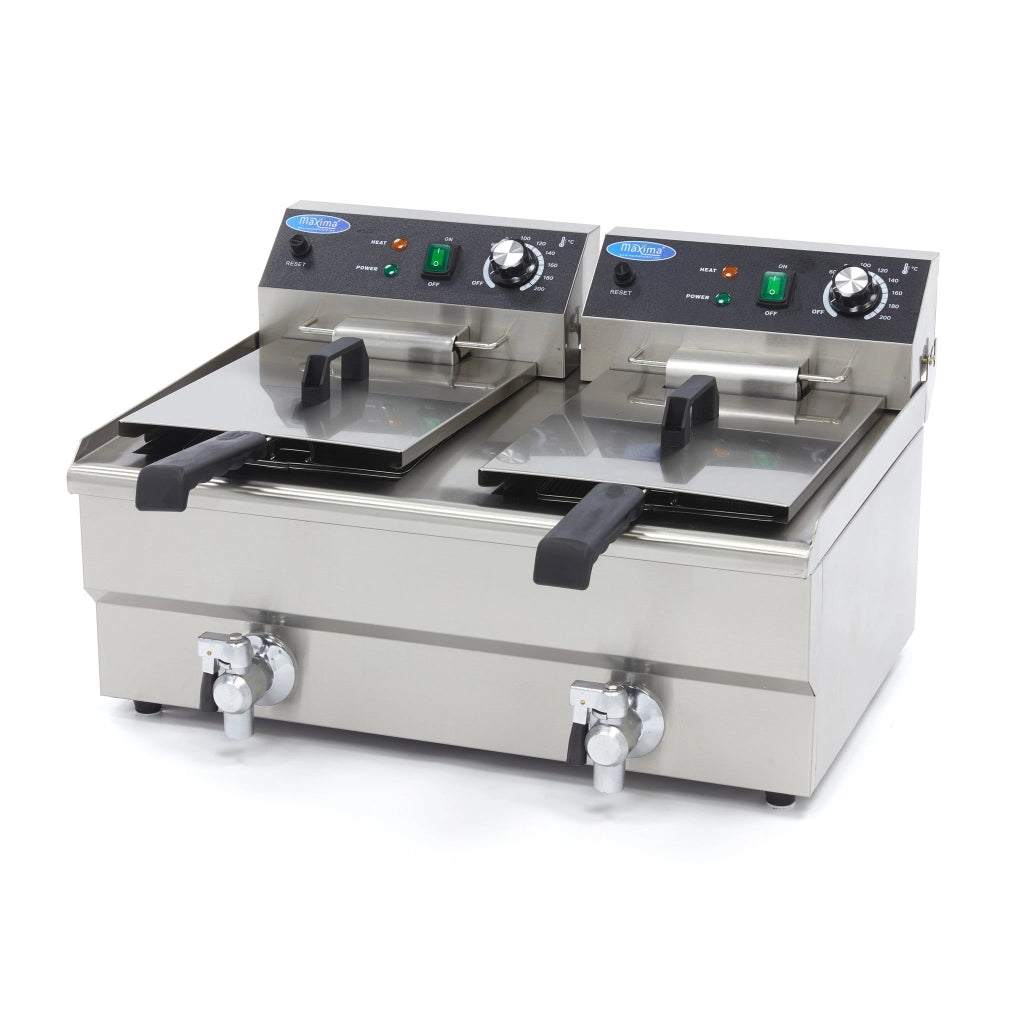 Friggitrice - 2 x 13L - 2 Cestelli - con Rubinetto di Scarico