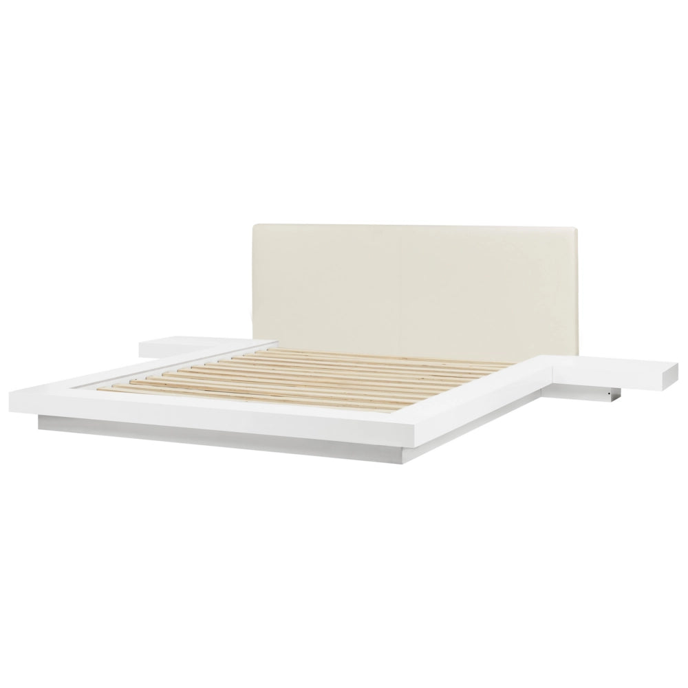 Letto in Legno di colore Bianco Stile Giapponese con Rete a Doghe 160 x 200 cm camera da letto