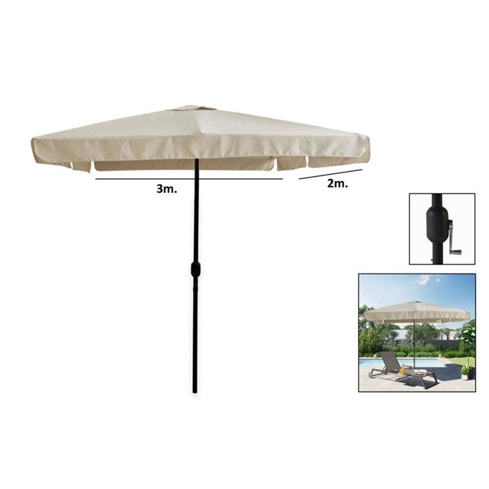 Trade Shop - Ombrellone Da Giardino Esterno Balcone Terrazzo Beige 3x2 Mt Con Manovella 223221 -