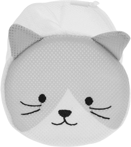 Sacchetto per Lavaggio a Rete 3 Liter - con Cerniera - in Poliestere Duraturo - Protezione per Intimo/Calcio - Disegno Grigio Gatto
