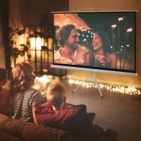 Telo Proiettore Pieghevole da 100" Formato 16:9 con Treppiede Regolabile, 235.8x8x136 cm, Bianco