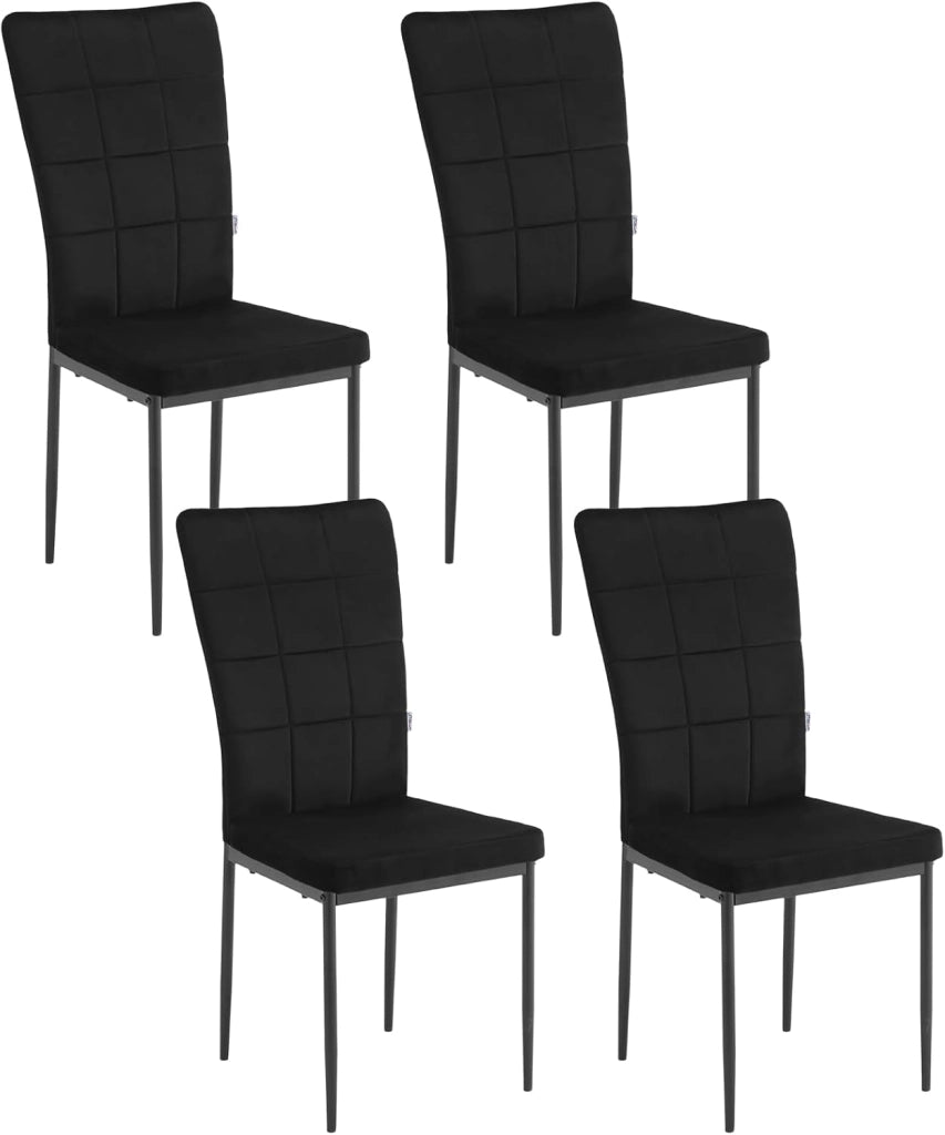 Set di 4 Sedie per Sala da Pranzo, Sedie da Cucina con Schienale Alto, con Gambe in Metallo e Rivestimento in Ecopelle, Grigio, EZS21gr-4
