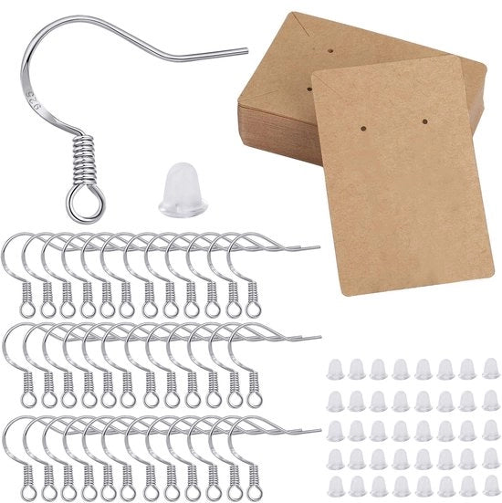 Beni per creare orecchini - Orecchini in argento 925 100 pezzi - Orecchini a viti 100 pezzi - Orecchini a gomitolo 50 pezzi - Supporto per orecchini - Ipersensibilità e comfort - Creazione di gioielli