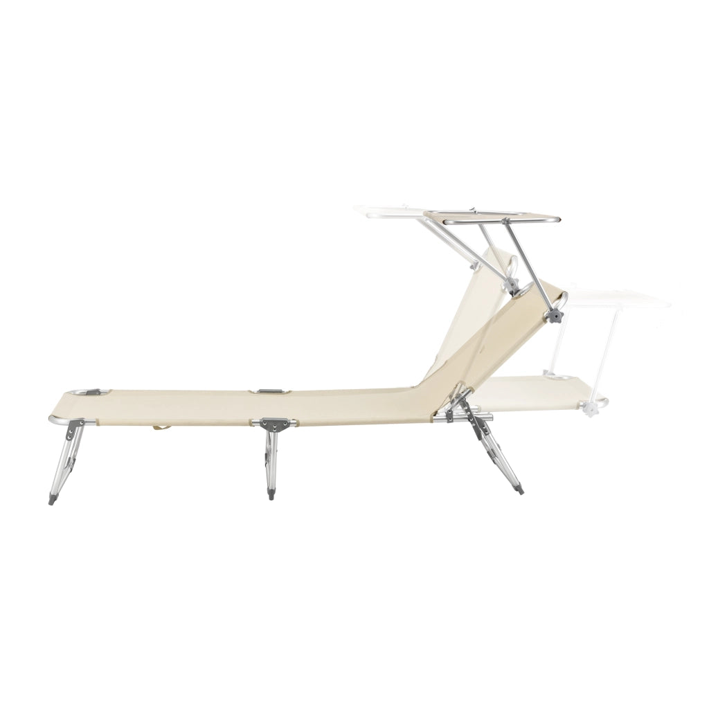 Lettino Prendisole Pieghevole Legorreta con Tettuccio Parasole e Schienale Reclinabile - Beige [en.casa]