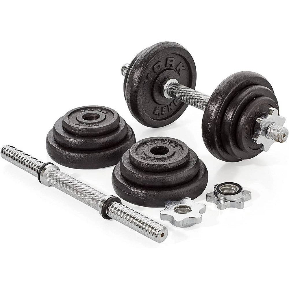 Trade Shop - Set Di Manubri In Ghisa York Fitness 20kg Foratura 2,54cm Allenamento Palestra -