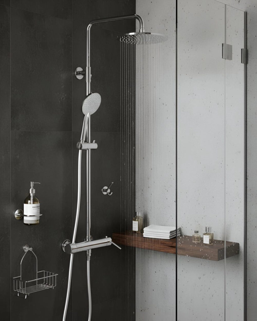 Set doccia miscelatore in ottone 3 modalità di spruzzo con funzione pioggia appeso a parete argento stile moderno