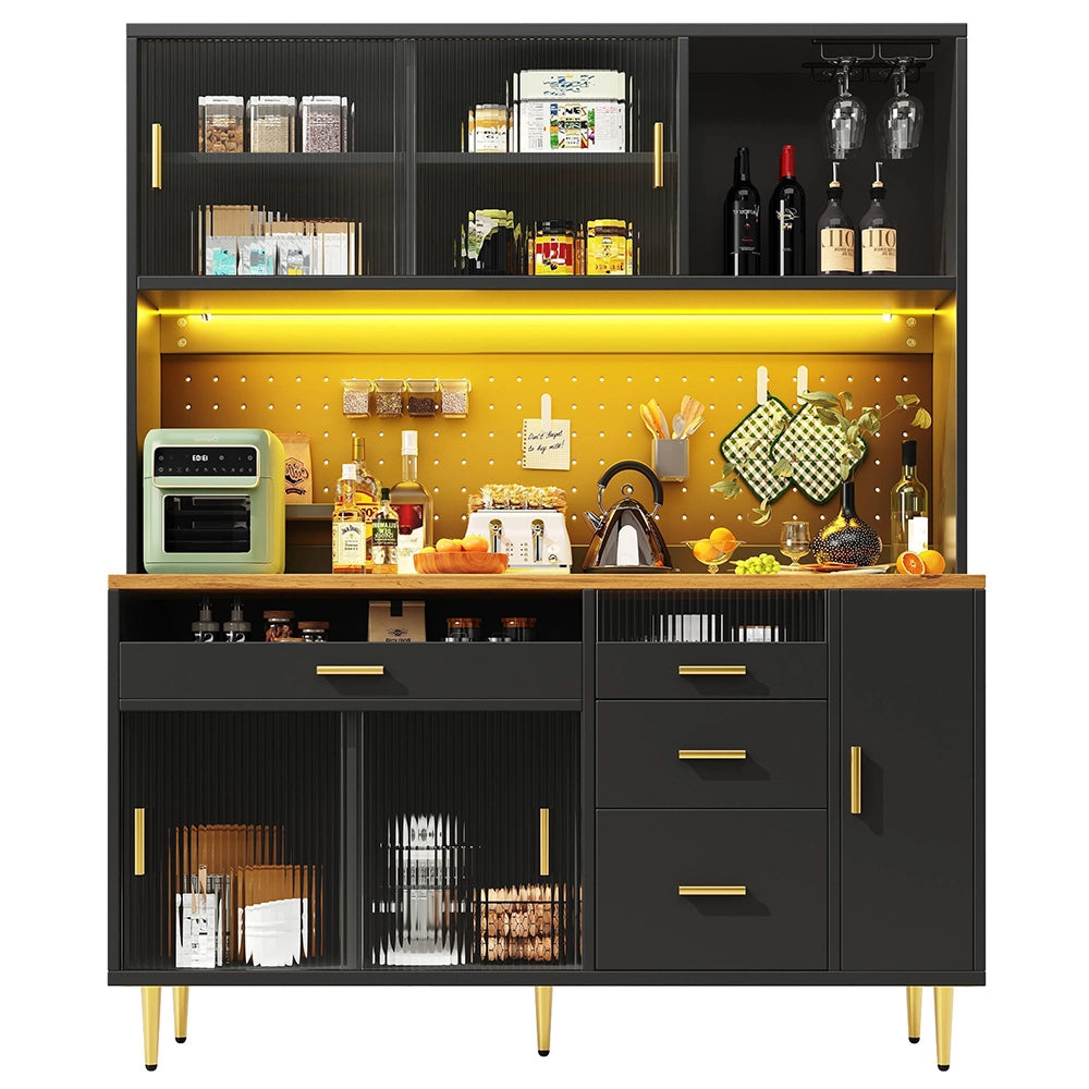 Armadio alto per soggiorno - Xylo - 145¡Á24¡Á171 cm - Nero - Illuminazione LED