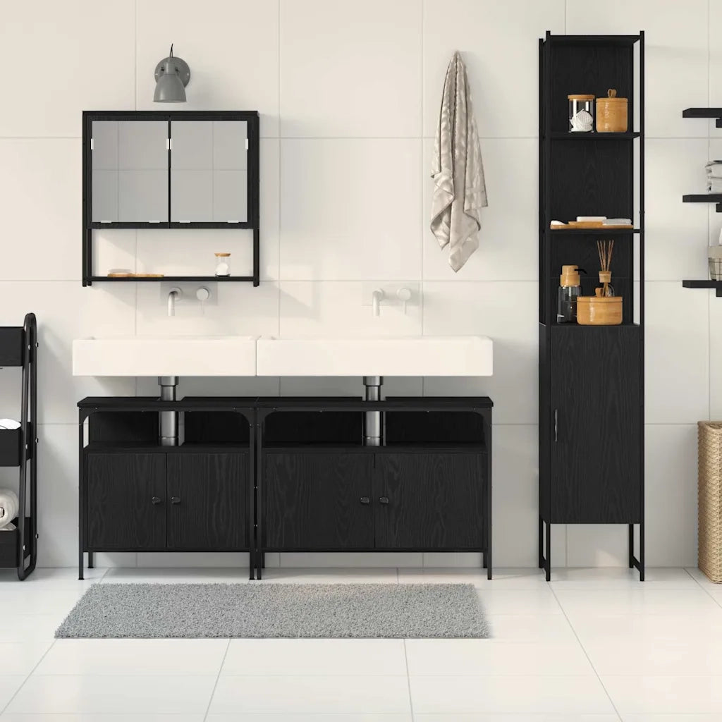 Set di mobili per il bagno 4 pcs Rovere nero Legno multistrato 3334406
