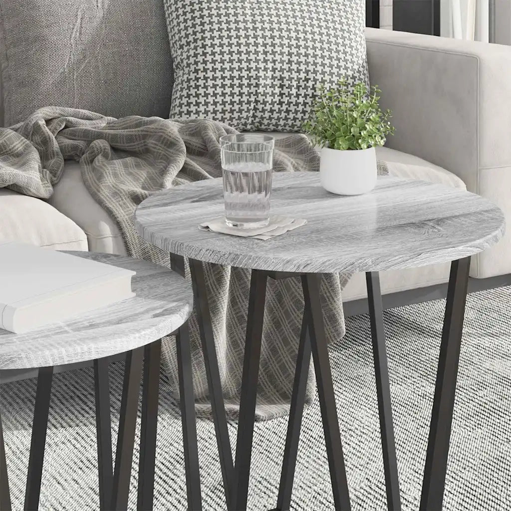 Set tavolini 2 pcs Grigio Sonoma e Nero 869723