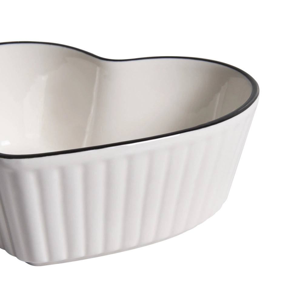 Set di 4 ciotole in porcellana bianca con finitura smaltata trasparente a forma di cuore per cucina e sala da pranzo