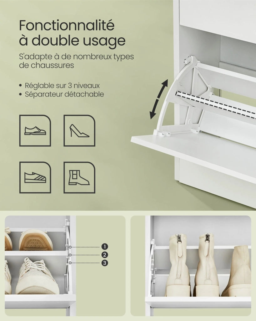 Scarpiera con 3 ante a battente ripiano per scarpe scomparto aperto divisorio regolabile da 14 a 18 paia per ingresso piccolo 24 x 60 x 130 cm bianco 12_0006361