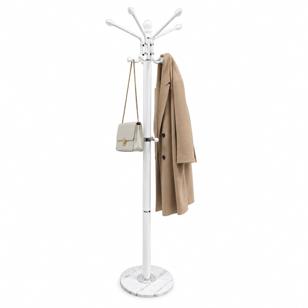 Appendiabiti in Metallo con Base in Pietra Bianco 174 cm Moderno con 16 Ganci