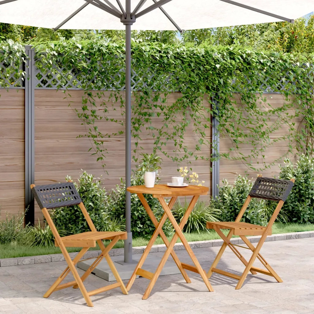 Set da Bistrot 3 pz | Set Salotto da Giardino Nero in Polyrattan e Legno Massello