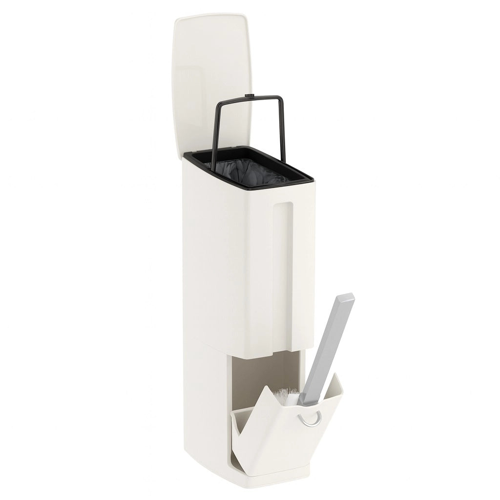 Set Scopino WC con Cestino Bagno 2 in 1 Salvaspazio Bianco con Portascopino