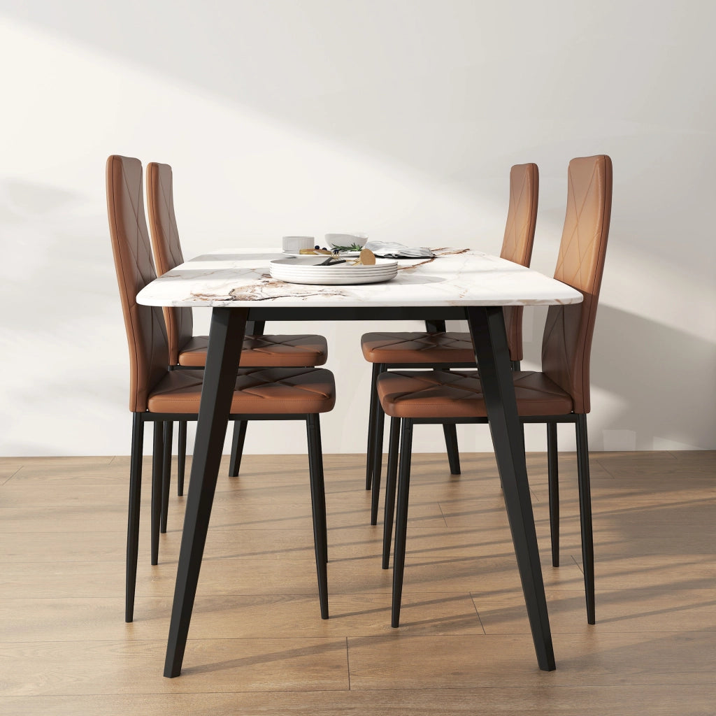 Set di 4 Sedie da Pranzo Moderne con Schienale Alto 41x50x97 cm in Finta Pelle e Acciaio Marrone