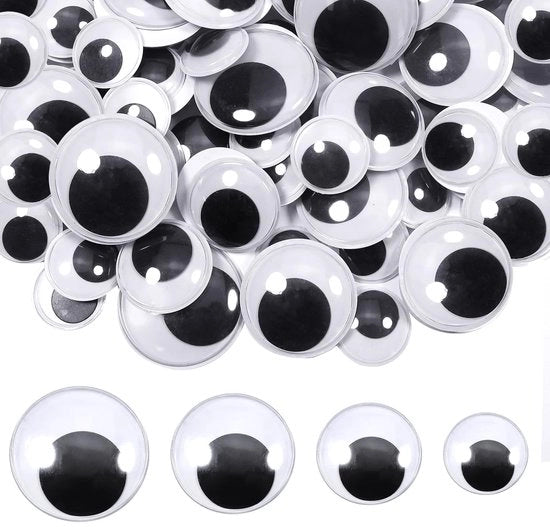 Occhi a Goccia Autoadesivi - 100 Pezzi - Orecchie Sferiche 25/30/35/40 mm - Plastica - Scrapbooking/Progetti di Fai da Te - Decorazione Creativa DIY - Occhi per Fai da Te